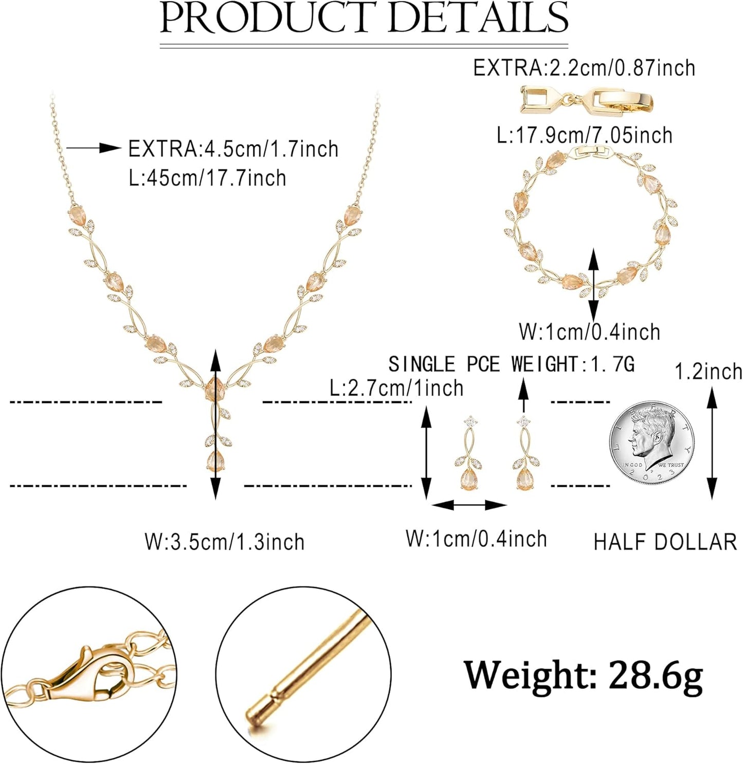 EVER FAITH Bridal Cubic Zirconia Jewelry Sets for Women, White Simulated Pearl Leaf Vine Pendant Wedding Party Necklace Earrings Set for Bridesmaid Bride