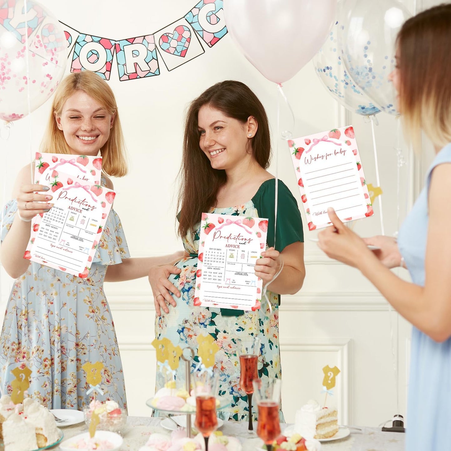 30 Pack Strawberry Baby Shower Games, Strawberry Babies Predictions & Advice Cards for Baby Shower Game Activity, Predictions Cards for Guest Sharing Wishes, Advice for New Parents to Be 5 x 7 Inch