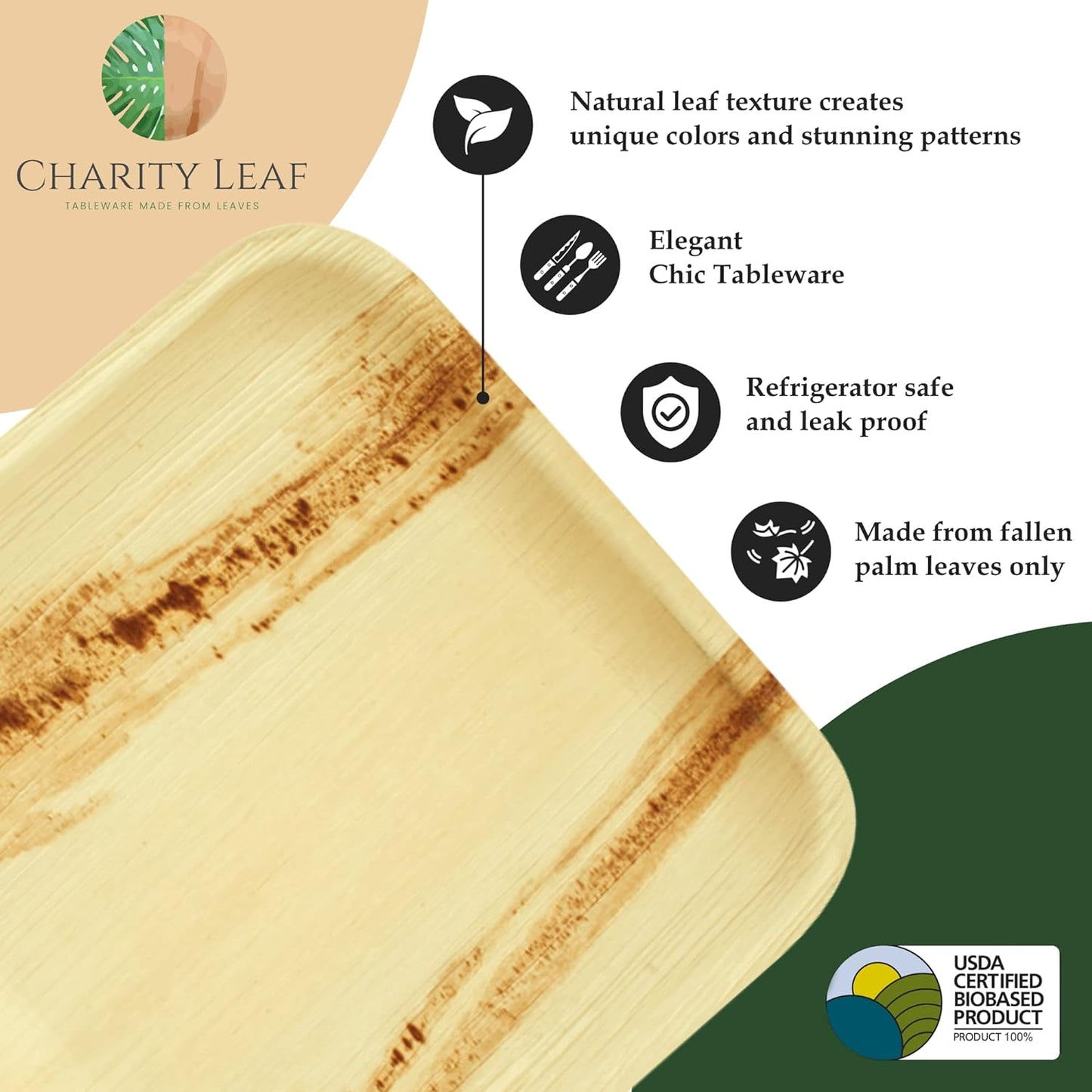 Charity Leaf Disposable Palm Leaf 4" Round Bowl (200 pcs) Dipping Bowls | Bamboo Like| All Natural and Biodegradable | Charcuterie Boards, BBQs, and Parties