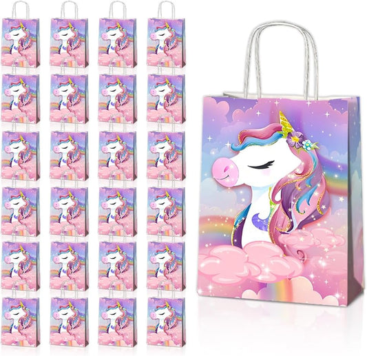 JOYGATHER 24 Pcs Unicorn Party Favor Bags with Handles - Unicorn Goodie Bags Gift Bags. Rainbow Theme Candy Bags, Kraft Paper Bags for Birthday Party Supplies, and Baby Shower Decorations