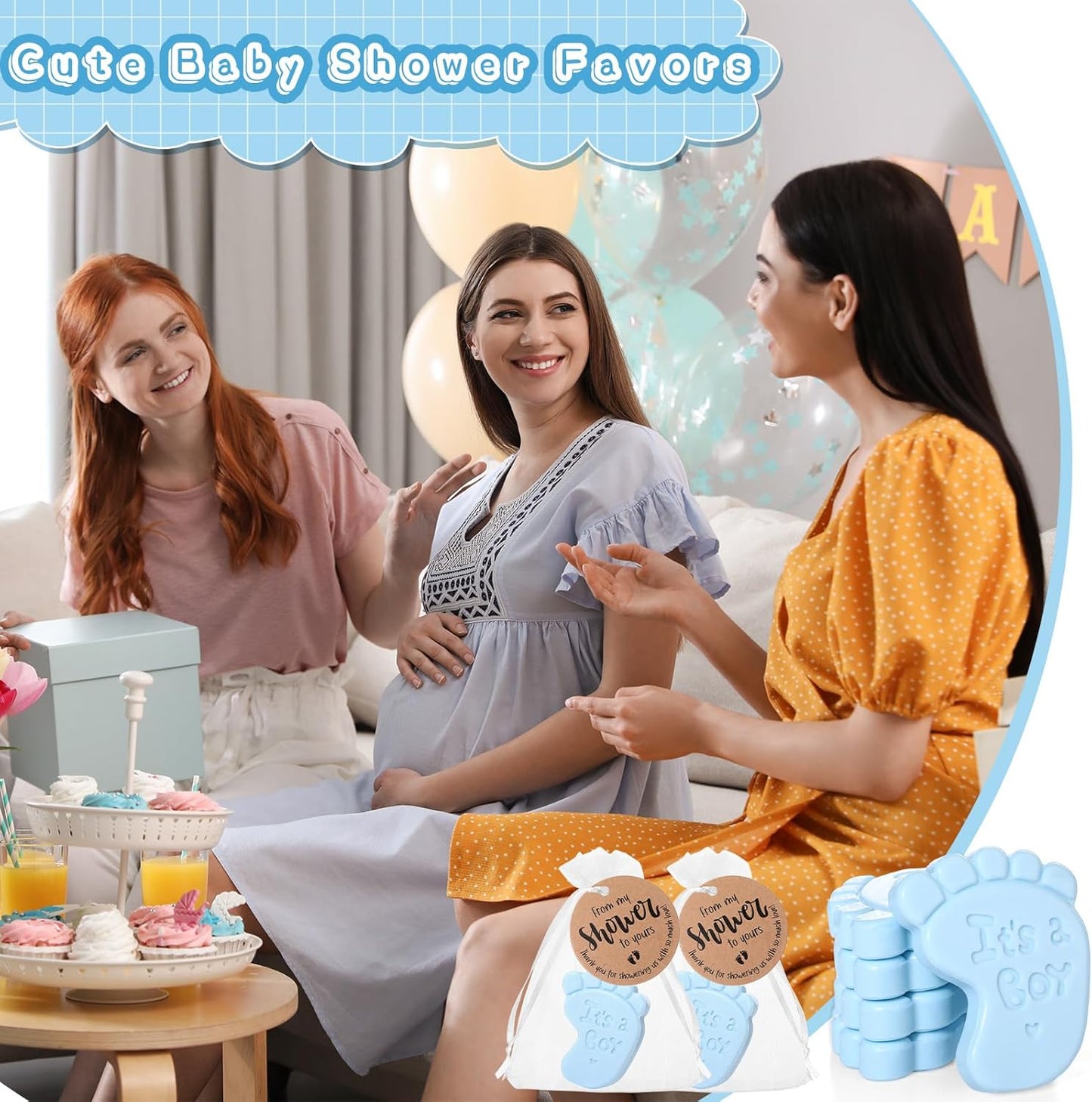 50 Sets Baby Shower Soap Favors for Guests Boy Girl Mini Handmade Scented Soaps with Thank You Tags and Organza Bags for Shower Gender Reveal Party Favors(It's A Boy,Blue Baby Feet)
