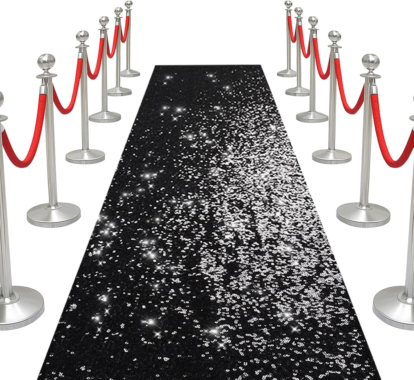 PartyDelight Black Carpet Runner for Party 2.6FTx15FT Sequin Wedding Aisle Runner Sparkly Rug for Prom Ceremony Indoor Outdoor Engagement Decoration