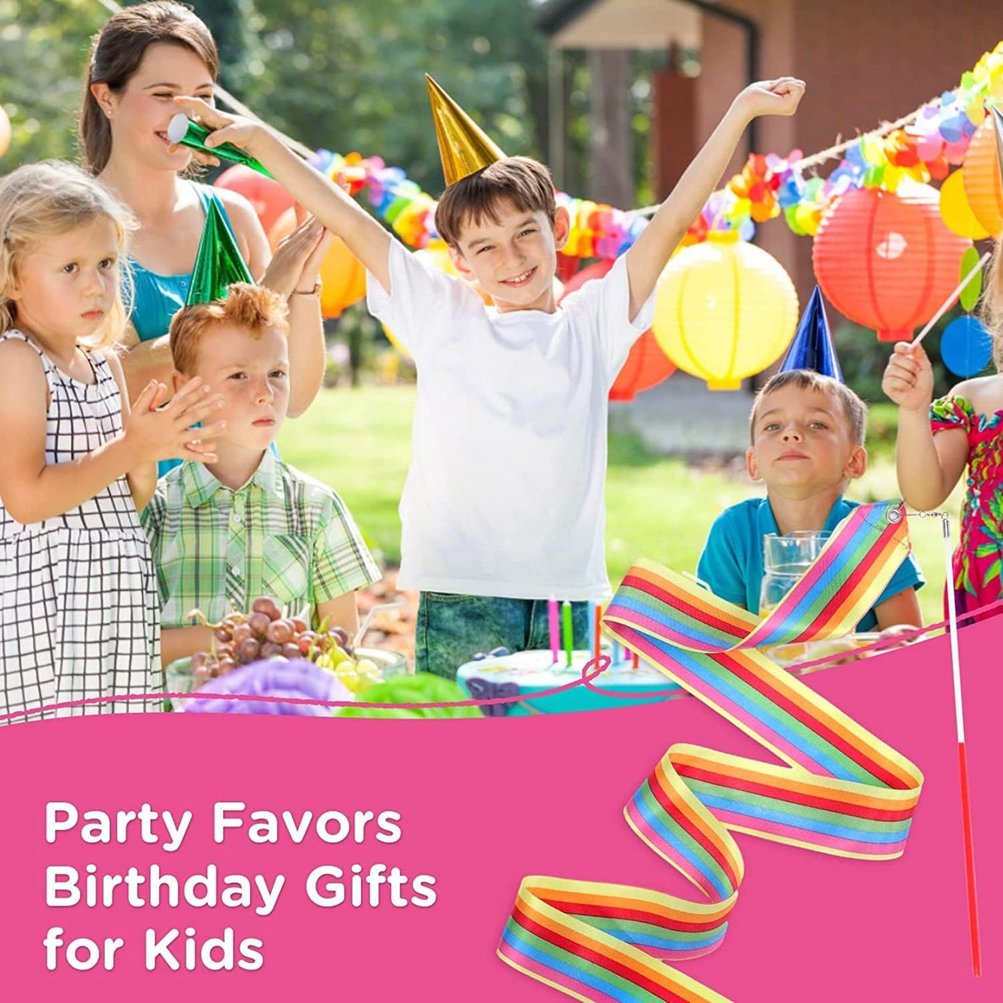 12PCS Rainbow Dance Ribbons Party Favors for Girls Rhythmic Gymnastics Ballerina Birthday Party Streamers Decoration, Kids Circus Carnival Ribbon Silks Sticks Wands