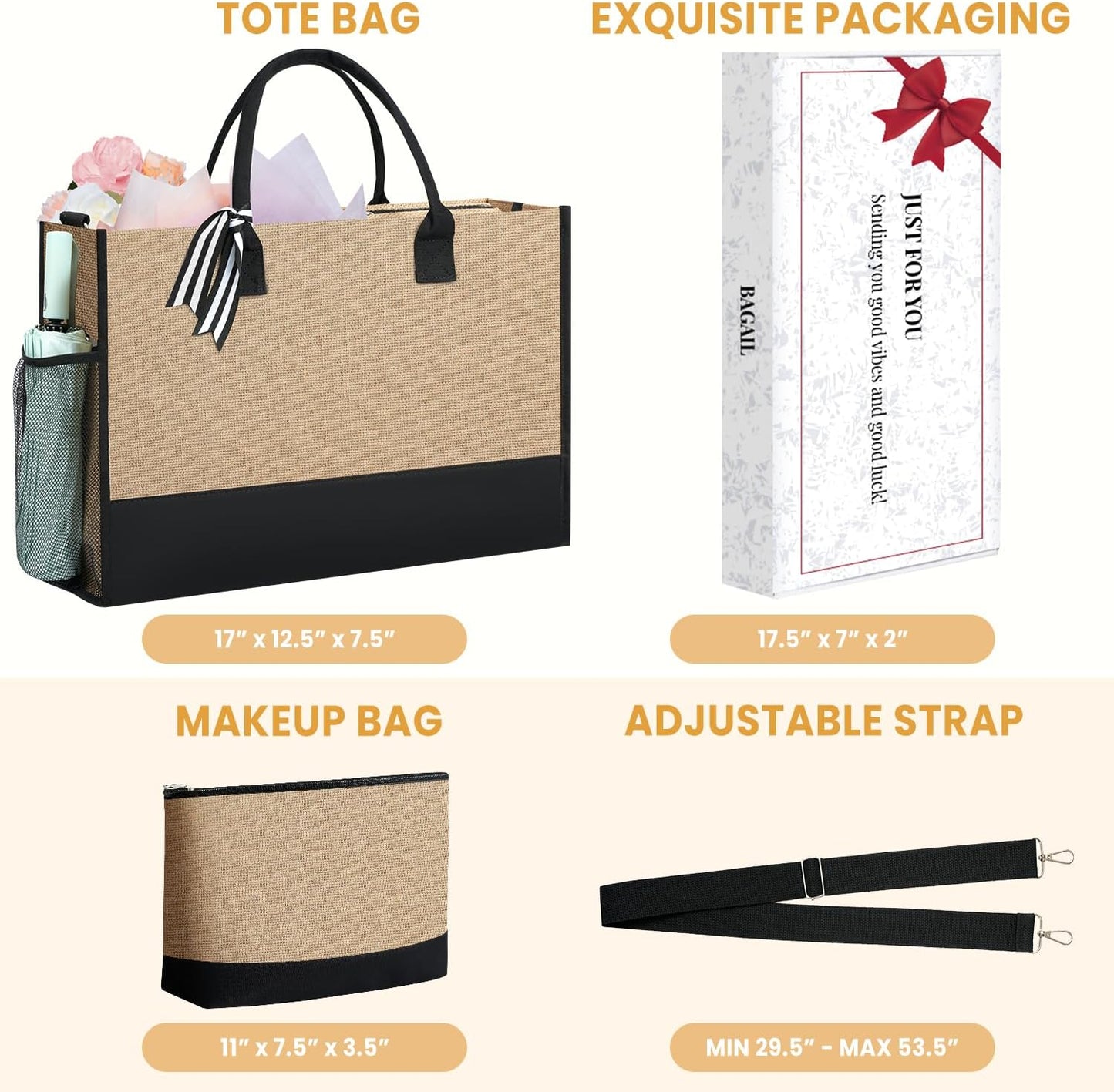 BAGAIL Initial Tote Bag, Personalized Birthday Gifts for Women, Teacher, Friends, Mom, Wedding, Monogrammed Beach Bag