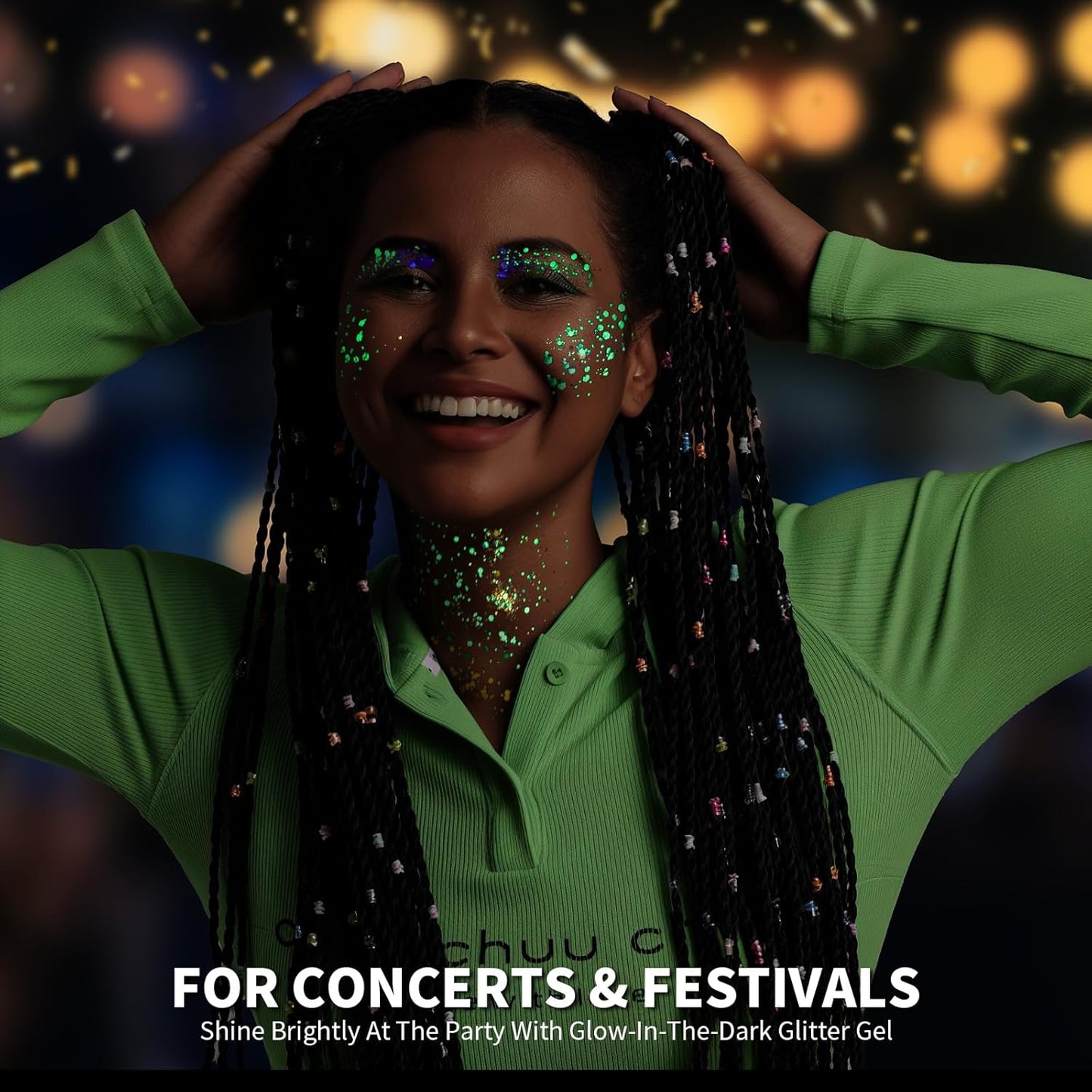 Teenitor 6 Colors Glow in The Dark Glitter Gel, Face Glitter Gel, Body Glitter Hair Glitter for Halloween Makeup UV Black Light Party Cheer Raves Festivals