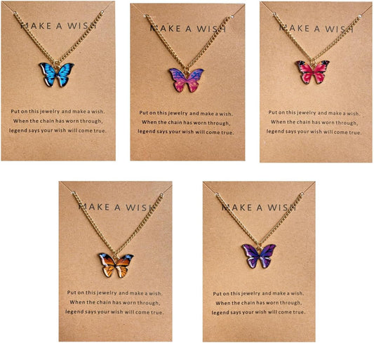 9Pcs Bohemian Butterfly Pendant Necklace Set,Dainty Adjustable Acrylic Colorful Insect Chain Necklace Minimalist Choker Necklace for Women Lover Jewelry