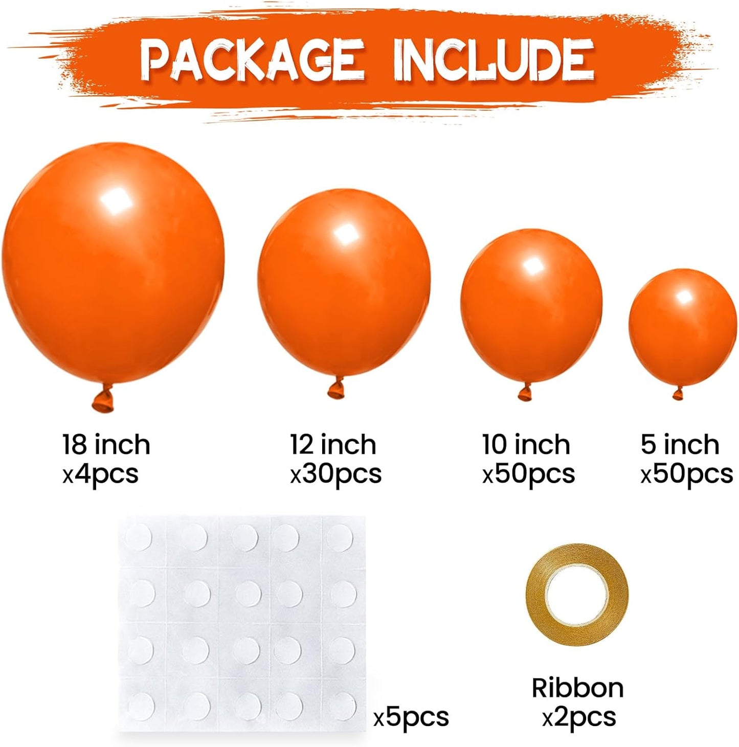 134Pcs Orange Balloons Different Sizes 5 10 12 18 Inch Orange Balloon Garland Arch Kit, Latex Balloons for Birthday Wedding Baby Shower Party Decorations.
