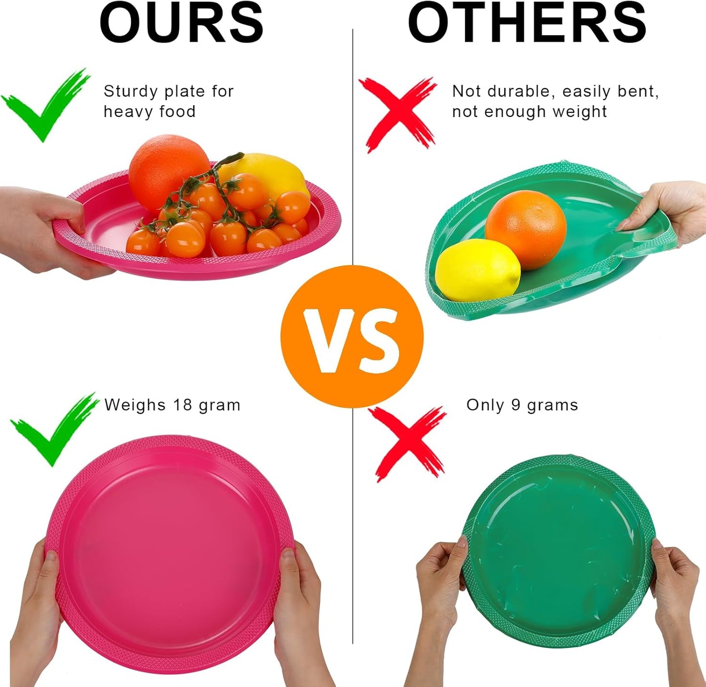 WELLIFE 9 Inch Plastic Plates Hot Pink 50 Count Disposable Plate for Party, Dessert Plates for Dinner Cake Salad Supplies Birthday