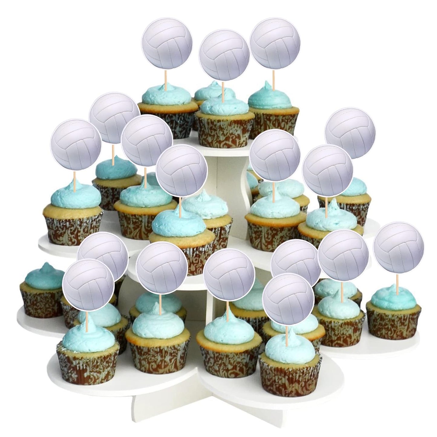 36 PCS Volleyball Cupcake Toppers Sports Ball Cupcake Picks Volleyball Game Player Birthday Cake Decoration for Sports Volleyballs Theme Baby Shower Birthday Party Decorations Supplies