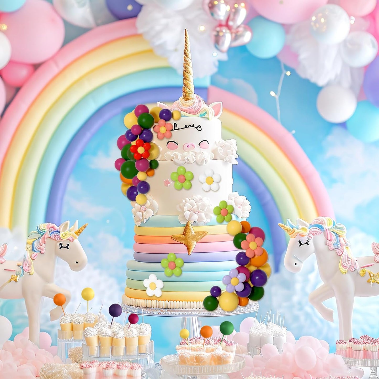 61 Pcs Boho Cake Topper Balls Decorations Mini Balloon Retro Hippie Daisy Flower Acrylic Cake Topper for Birthday Party Wedding Rainbow Baby Shower (Rainbow Colors)