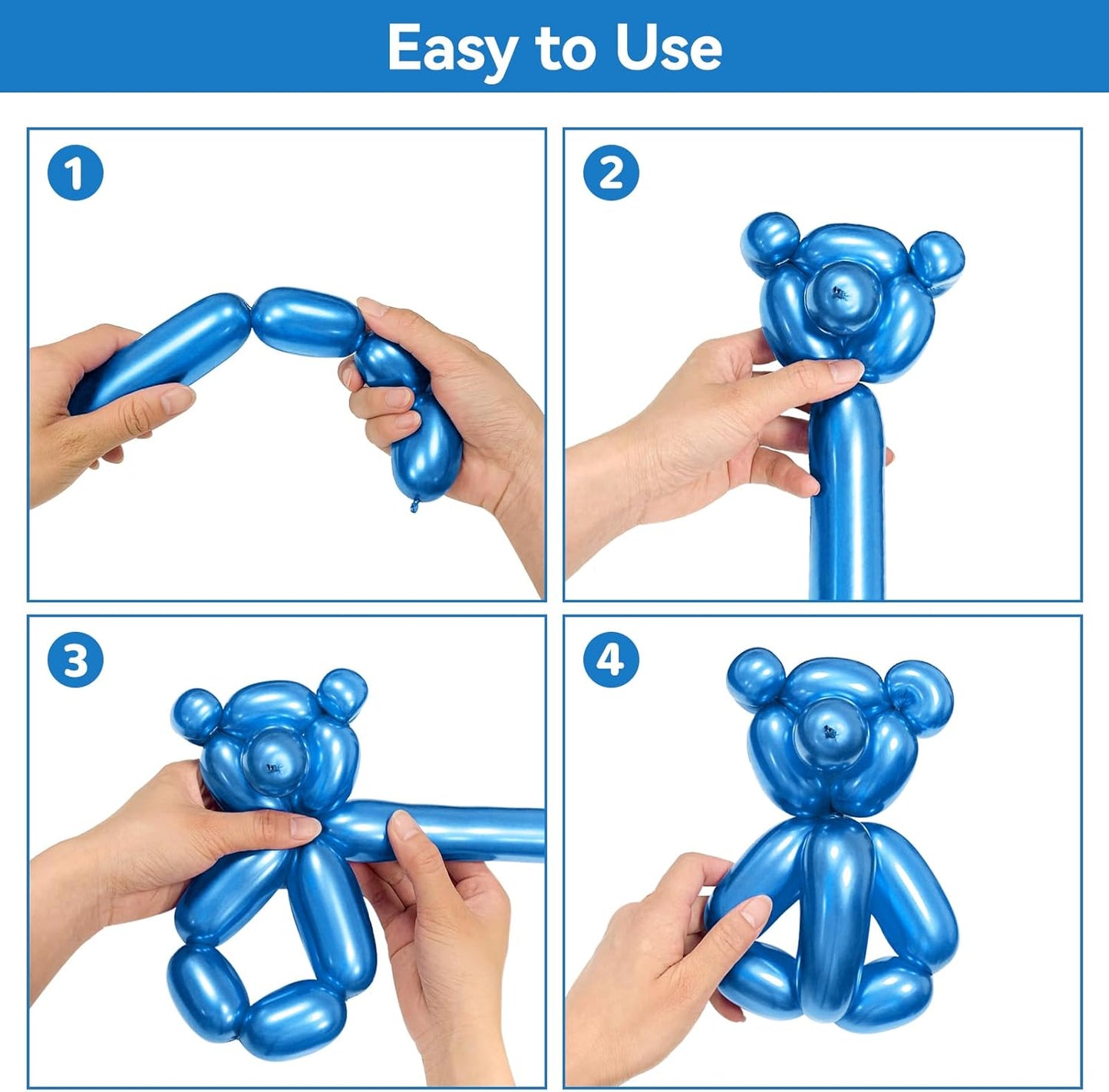 Metallic Blue Long Balloons Premium 260 Twisting Animals Magic Balloons for Birthday Kids Wedding Party Supply 100pcs