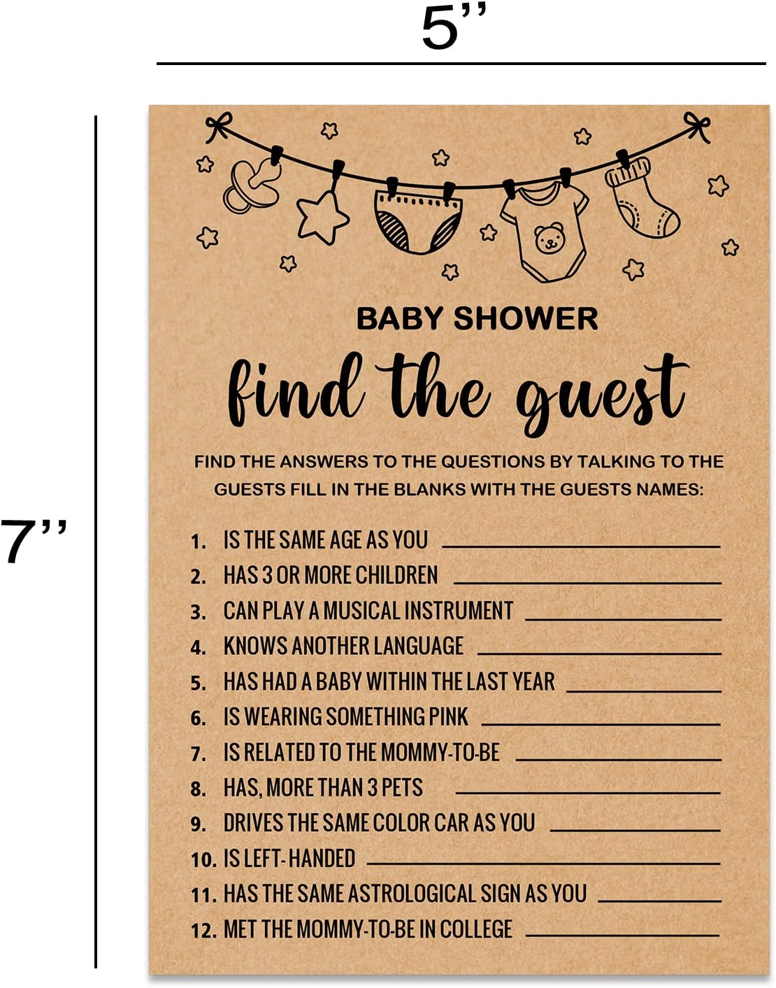 Kraft Baby Shower Game Cards - Find the Guest, Set of 30, Gender Reveal & Party Activities