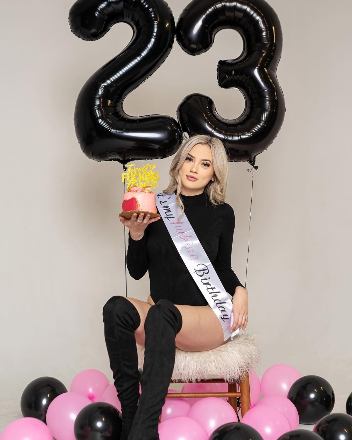 Black 40 Inch Number Balloon, 6th Birthday Decorations for Girl and Boy, Unisex, Reusable, Self-Sealing, Gold Accents, Party Supplies, 1 Piece