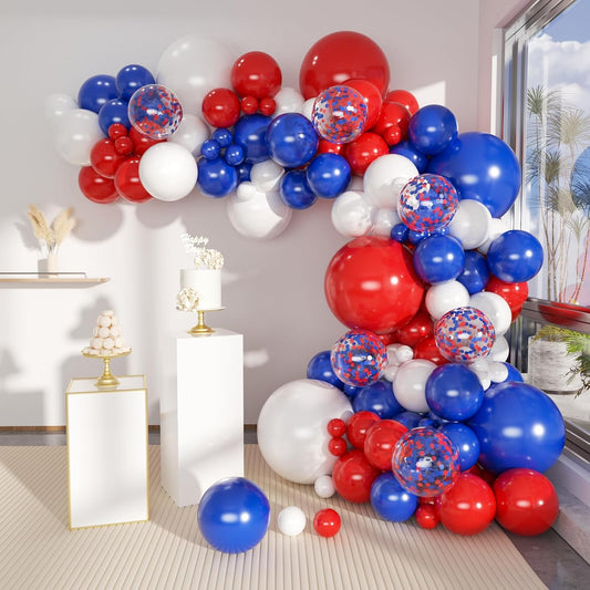 Blue Red White Balloons Arch Garland Kit, 147 Pcs Royal Blue Red White Confetti Blue Red Balloon for Graduation Birthday Party Baby Shower Wedding Decorations