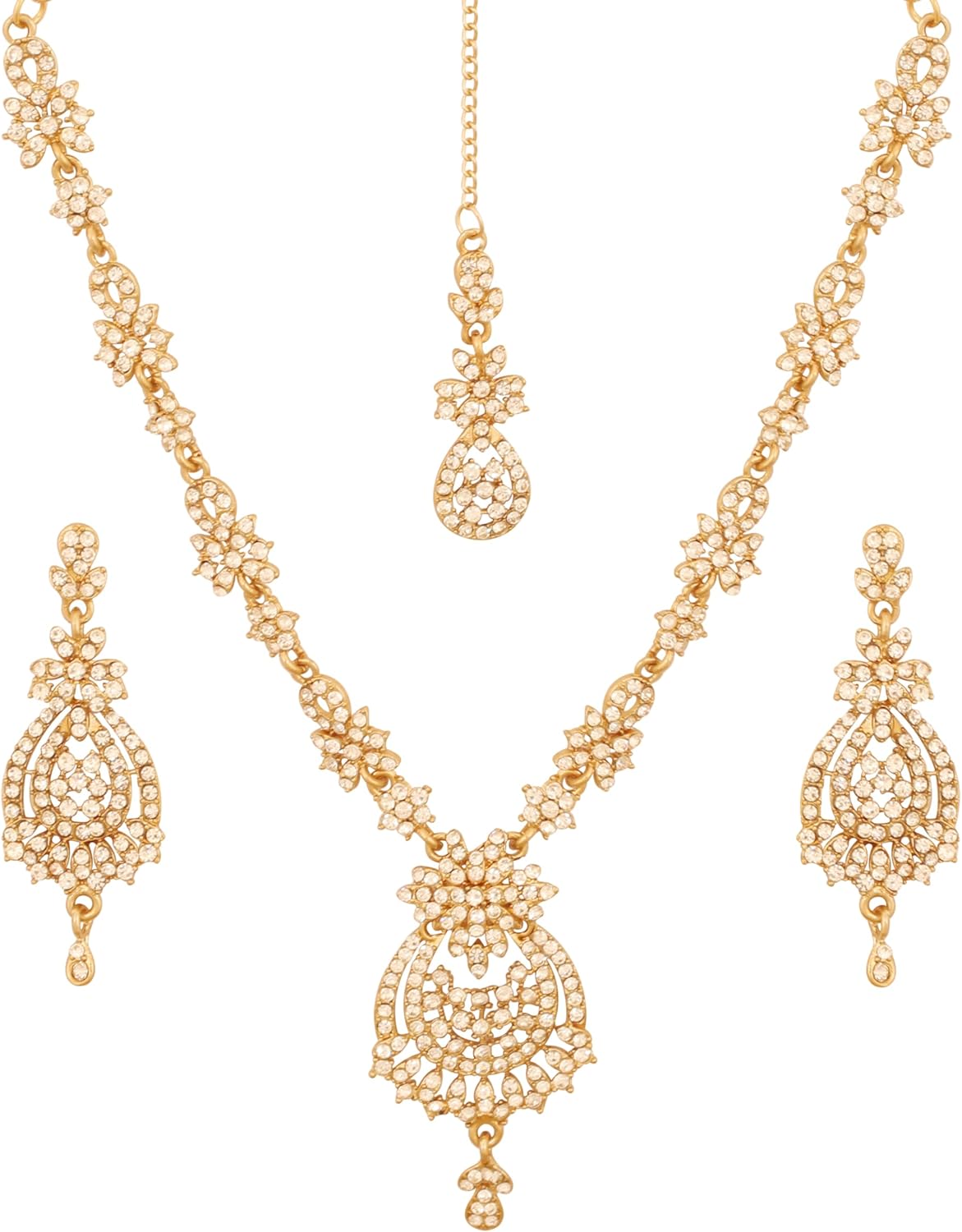 Touchstone Indian jewelry sets for women maang tikka wedding guest gold necklace bollywood jewellery set pageant elegant prom bride accessories western crystal chunky rhinestone necklaces