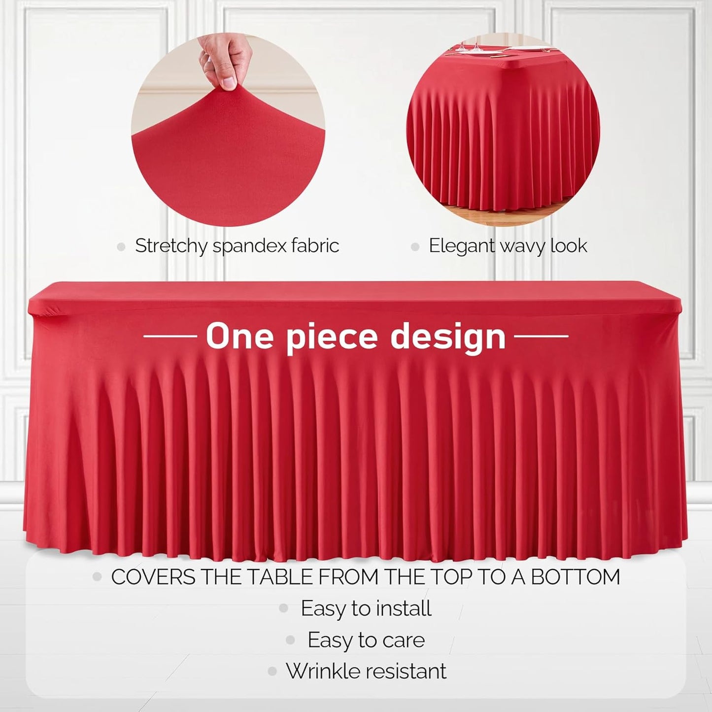 4 Packs Red Table Clothes for 6 Foot Rectangle Tables, One-Piece Wrinkle Resistant Stretch Spandex Table Covers Valentines Table Skirt for Event Banquet Wedding Birthday Party