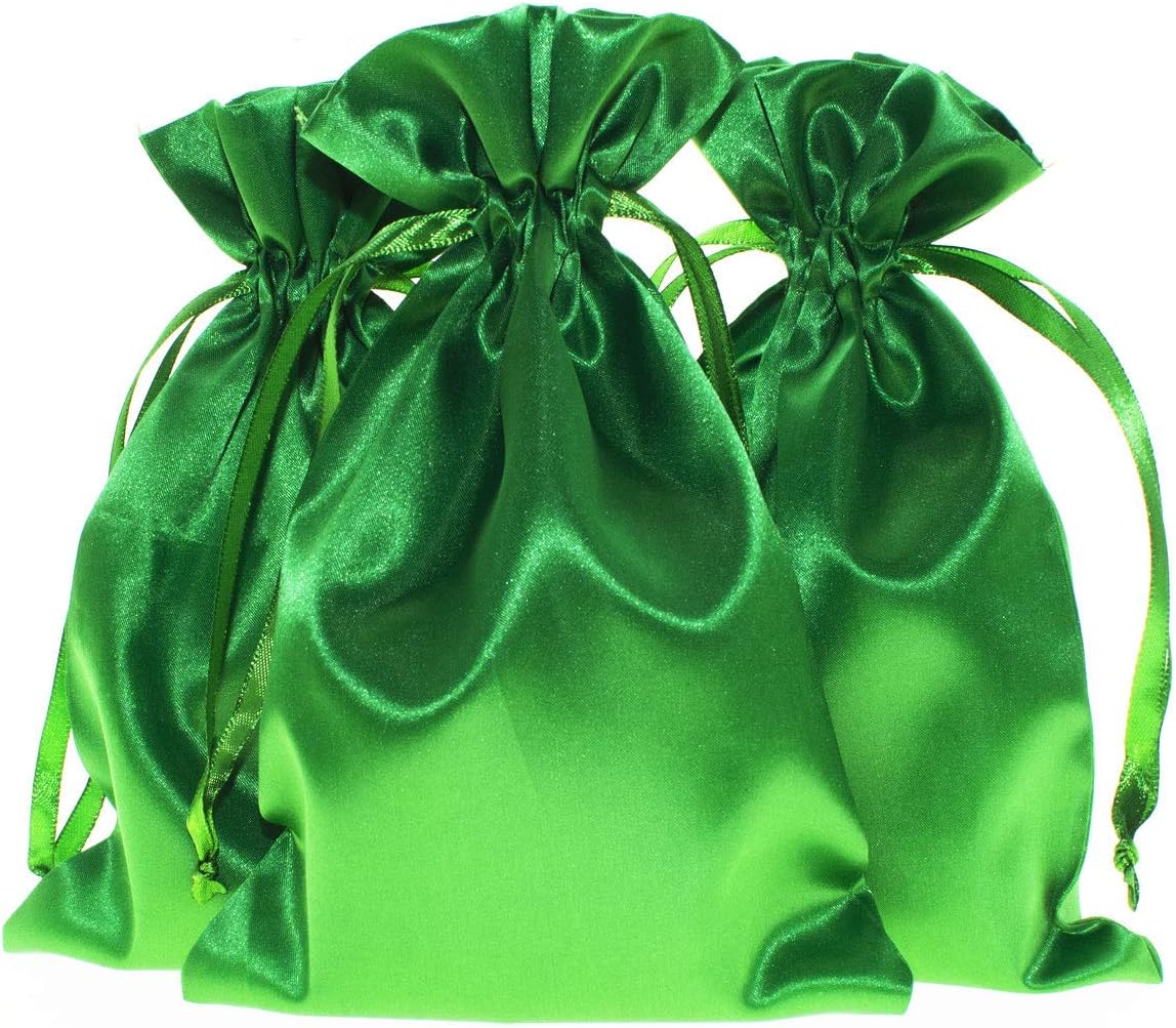 5" x 8" Green Satin Gift Bags, Jewelry Bags, Wedding Favor Drawstring Bags Baby Shower Christmas Gift Bags 50 per Pack