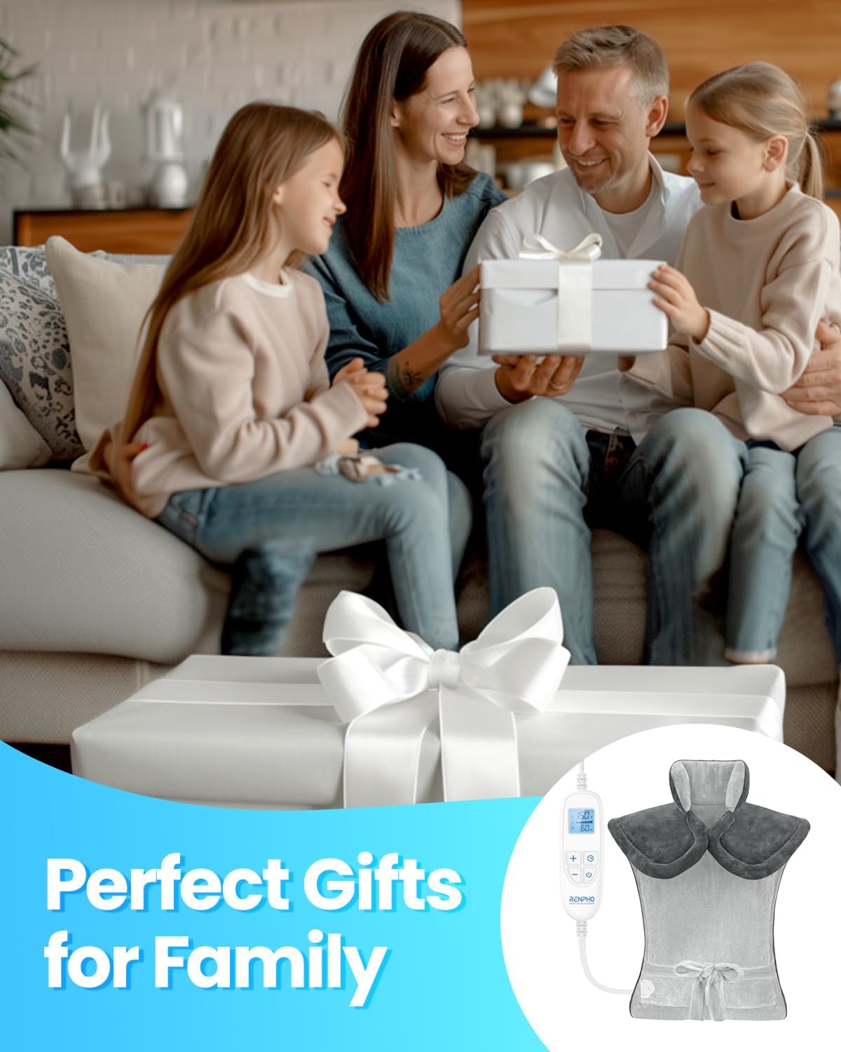 RENPHO Heating Pad for Back, Anniversary Relaxation Christmas Gifts for Women Men Wife, Neck and Shoulder Heat Pad for Pain Relief, Hsa Store Eligible Items, ETL Certified, 24"x33", Grey White