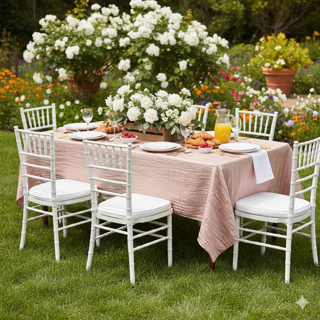 YOUR CHAIR COVERS - 60 x 102 inch Rectangular Crinkle Taffeta Tablecloth - Blush, Rectangle Table Linens for 6 ft Rectangular Tables, Wedding Crushed Table Cloth