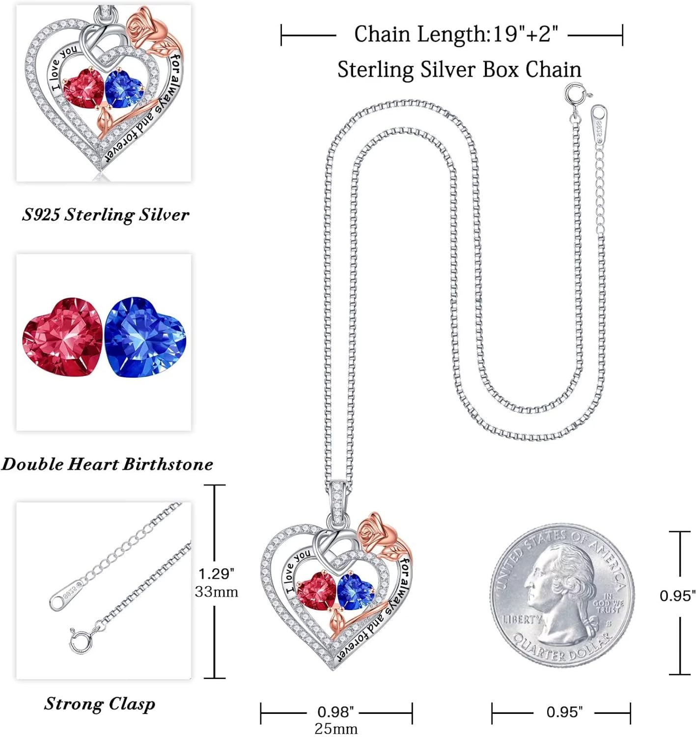 Iefil Christmas Gifts for Wife Women - 925 Sterling Silver Double Birthstone Necklace, Anniversary Birthday Gifts for Women, Jewelry Gift for Wife Girlfriend Mom Her