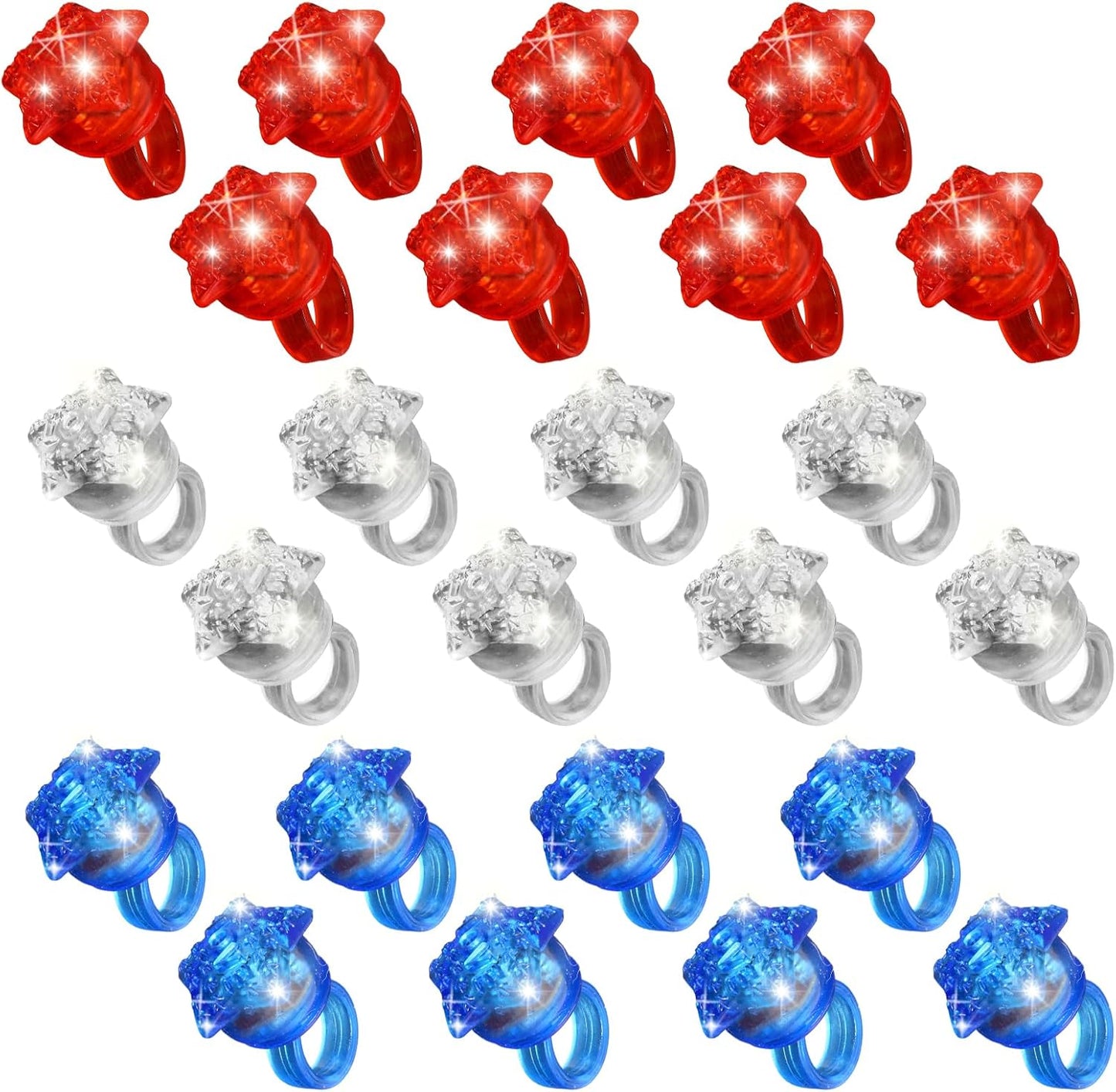 24 Pack Light Up Star Rings Glow in the Dark Party Flashing LED Jelly Finger Rings for July 4th,Halloween,Christmas,Concert,Goodie Bag Fillers,Raves