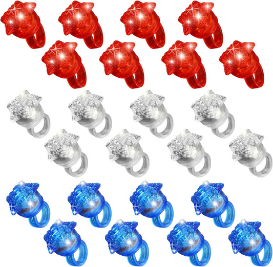 24 Pack Light Up Star Rings Glow in the Dark Party Flashing LED Jelly Finger Rings for July 4th,Halloween,Christmas,Concert,Goodie Bag Fillers,Raves