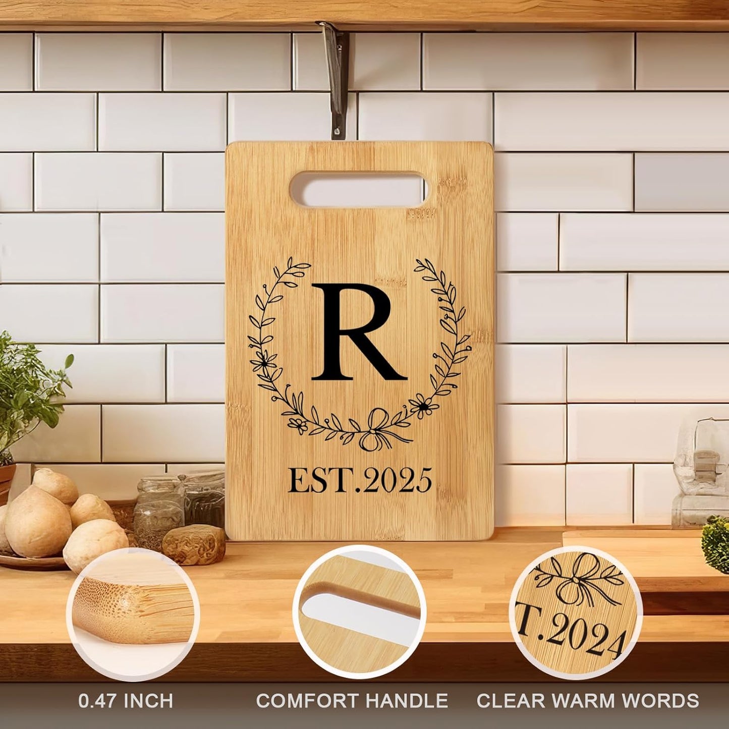 Personalized Cutting Board, Monogrammed Wedding Gift for Couple Newlywed 2025, Initial Birthday Gifts for Women, Gift for Bridal Shower Wedding Shower Engagement Anniversary Housewarming(Letter-R)