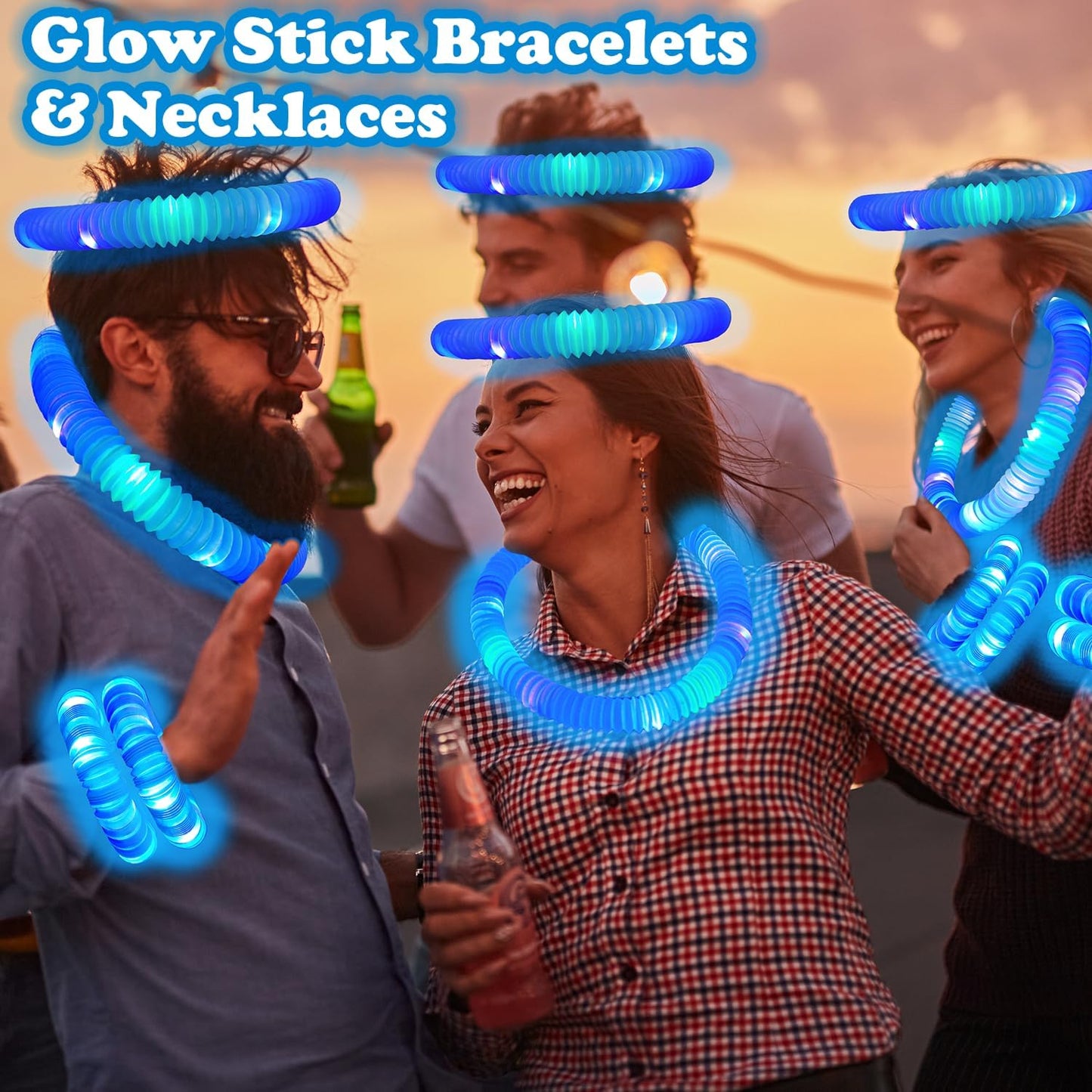 24 PCS Blue Glow Sticks Party Favors for Kids, Christmas Light Up Pop Tubes Party Favors for Toddlers, Party Goodie Bag Stocking Stuffer Fillers, Birthday Party Treats Prizes Toy Gifts for Boys Girl