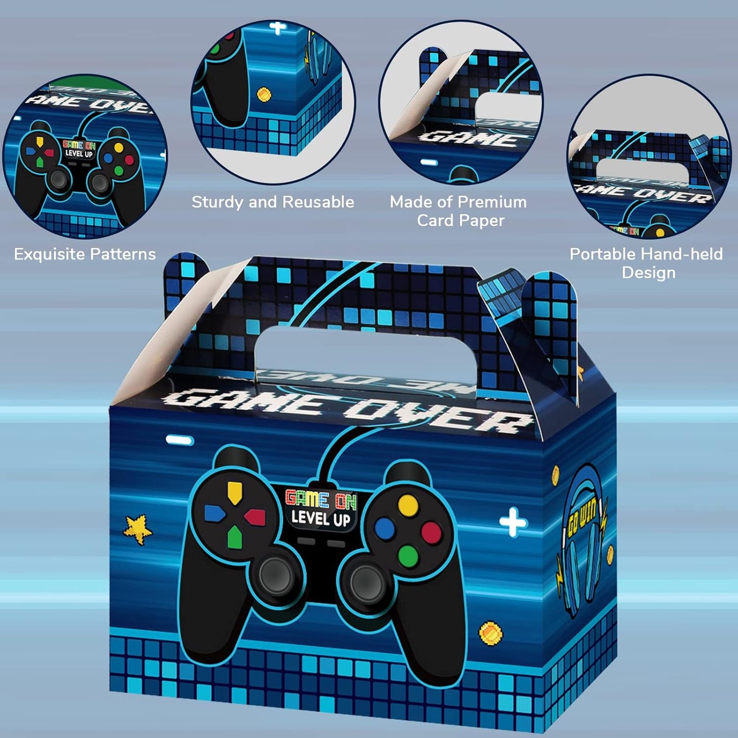 24 Pieces Video Game Party Boxes Gamer Party Favor Candy Goodies Treat Boxes Bags for Kids Boys Video Game On Gaming Birthday Party Decorations Supplies 6 x 3 x 3.5 Inches（Blue）
