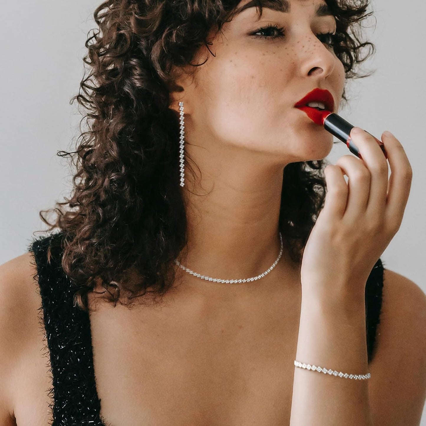 Tennis Necklace Bracelet for Women, Sterling Sliver, Dainty Chocker Necklace, Crystal Bracelet for Women, Wedding Jewelry for Bride, Sparkly Party Prom Hypoallergenic