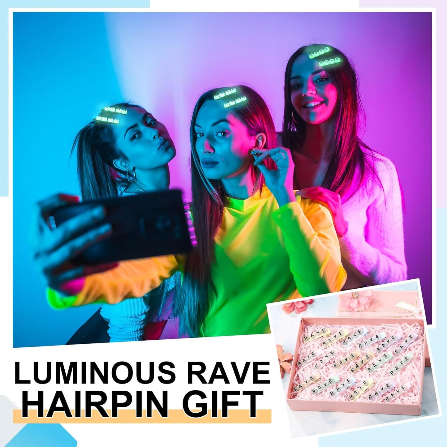 30 Pcs Mini Glow Hair Clips Girls Rave Hair Clips for Women Christmas Music Festival Holiday Party Supplies (Rave)