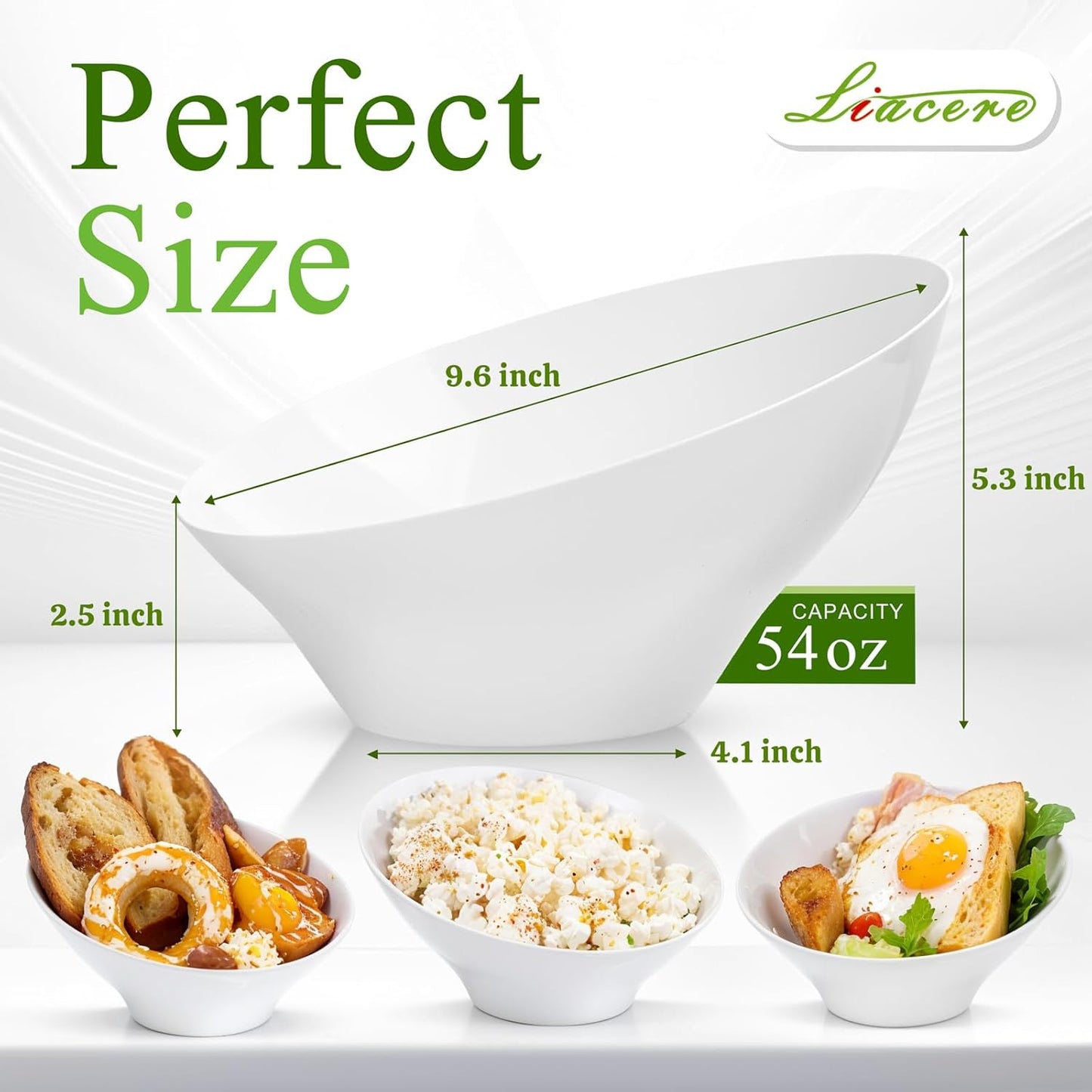Liacere 16PCS White Plastic Serving Bowls - 54 OZ Angled Table Salad and Fruit Bowls - Disposable for Chip&Candy - Ideal for Party & Wedding & Halloween