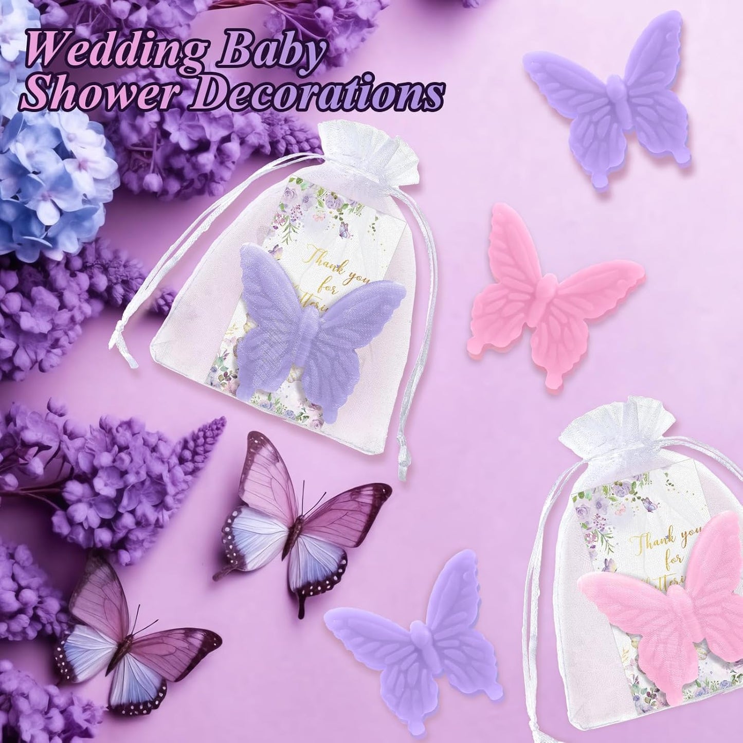 Dunzy 30 Sets Butterfly Theme Baby Shower Favors for Guests Christmas Butterfly Soap Favors with Thanks You Cards Gender Reveal Baptism Party Decorations Wedding Bridal Souvenirs (Purple,Pink)