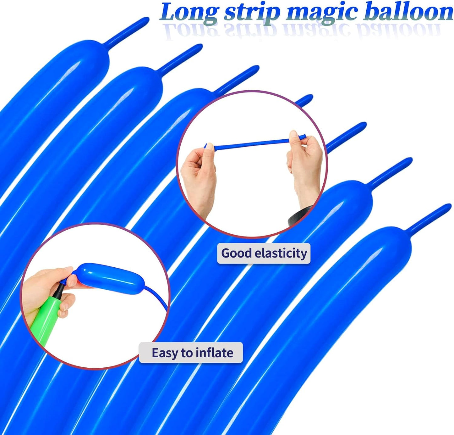 Blue Long Skinny Balloons，Blue Balloons Shiny Thick Latex,Blue 260 Long Balloons for Balloon Animals,Dark Blue 260 Balloons