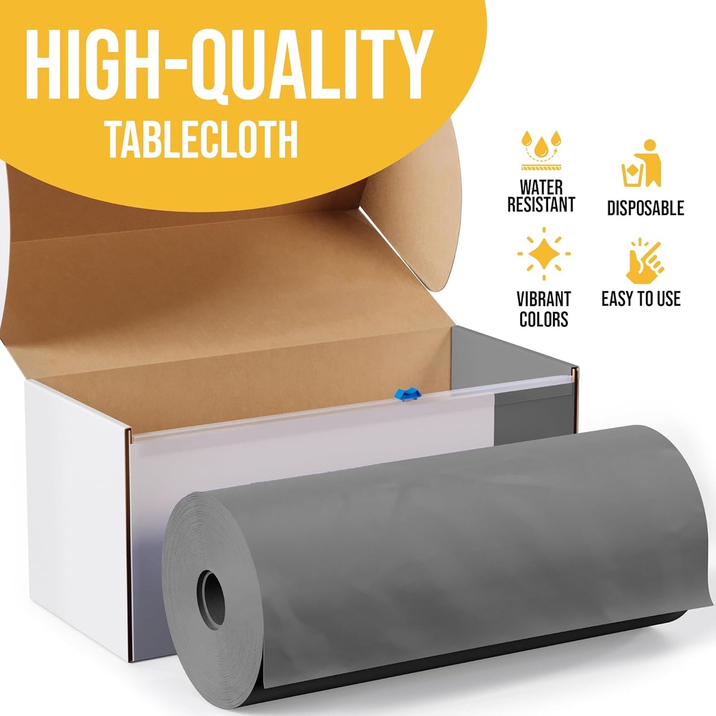 Party Solids 54 Inch X 300 Feet Silver Plastic Table Cover Roll in A Cut - to - Size Box with Convenient Slide Cutter. Cuts Up to 36 Rectangle 8 Feet Plastic Disposable Tablecloths