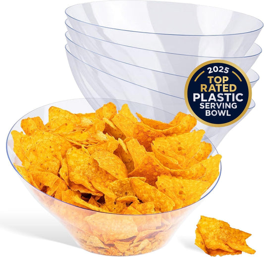 54oz Clear Plastic Serving Bowls (4 Pack) Large Disposable Candy Dishes, Buffet Containers for Chips, Popcorn, Snacks, Punch, Salad Bar, Snack Bowl, Parties, Office Desk, Bridal Shower, Party Supplies