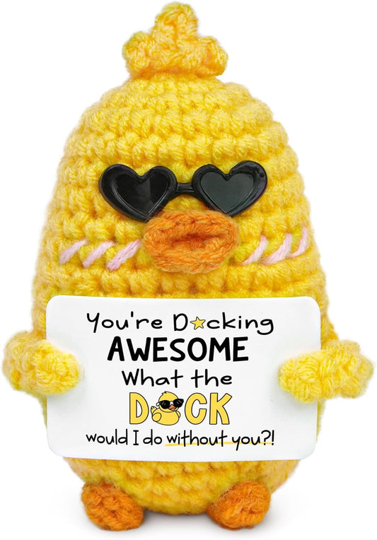 OASSIE Christmas Thank You Gifts for Women - Duck Positive Crochet - Funny Birthday Gifts for Friend - Retirement Farewell Leaving Gift for Coworker - Stocking Stuffers White Elephant Gift