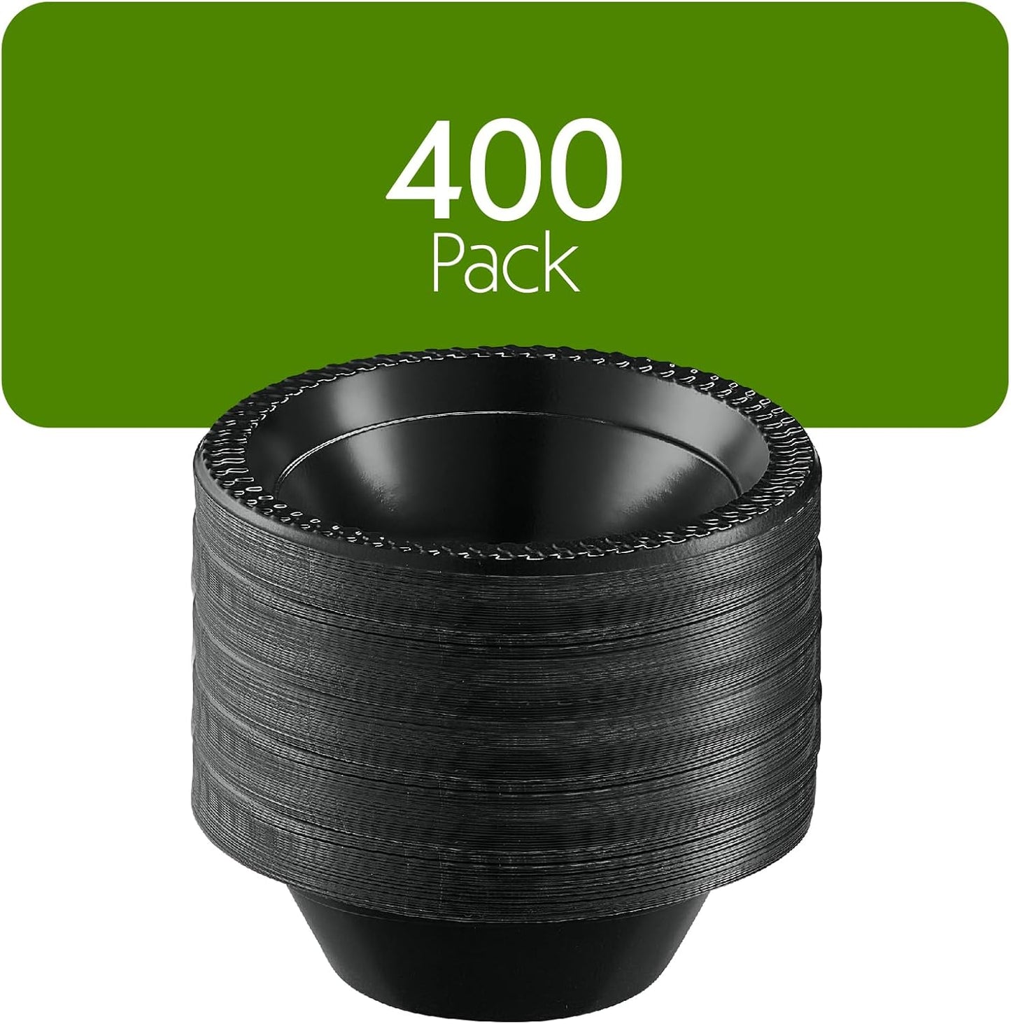 PLASTICPRO 400 PCS Black Plastic Bowls Light Weight 12 oz Plastic Soup Bowls Black Salad Plates Disposable for Party and Wedding