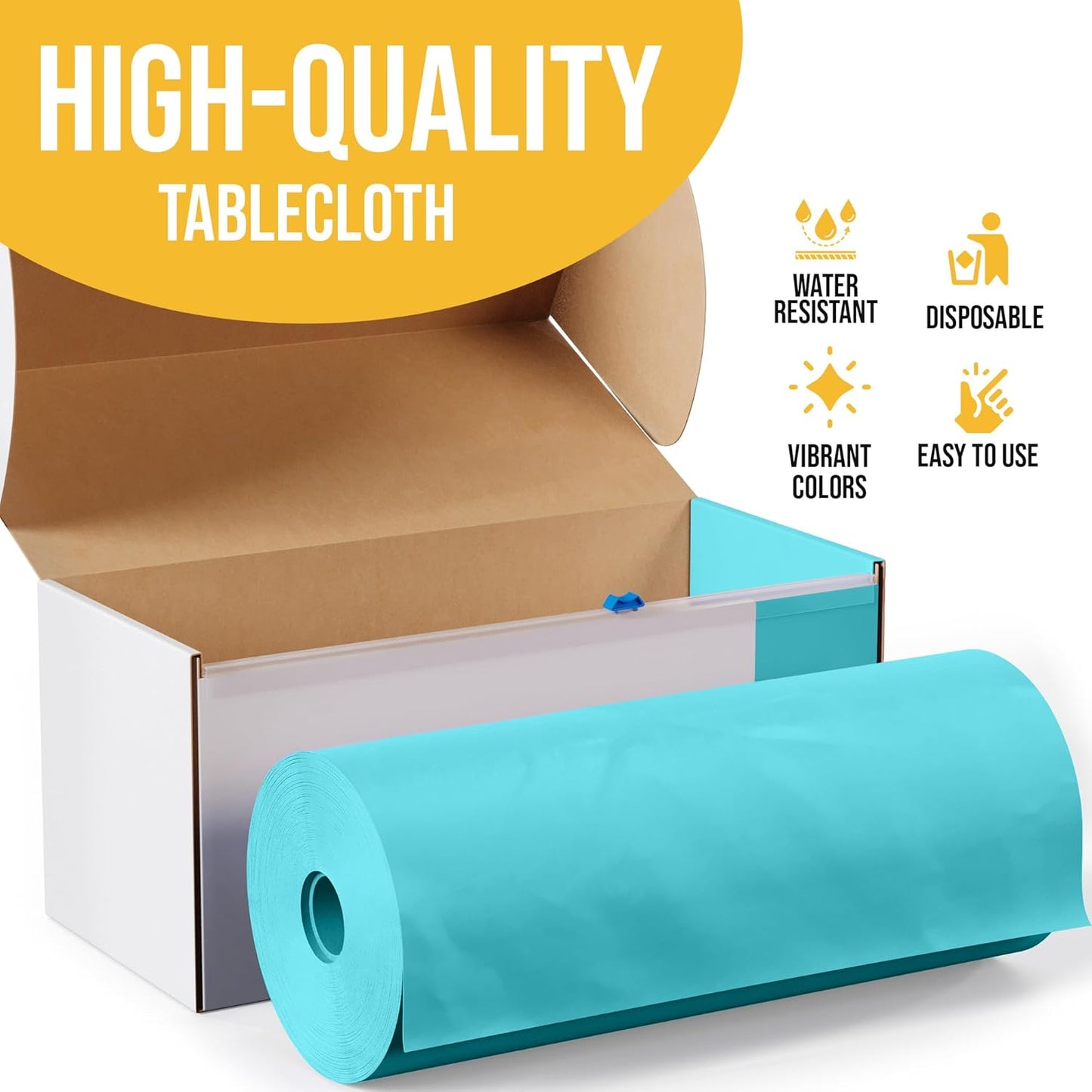 Exquisite Light Blue Plastic 54x100in Table Cover Roll with Built-in Cutter - 100 Feet, Disposable, Waterproof, All-Season, Rectangular