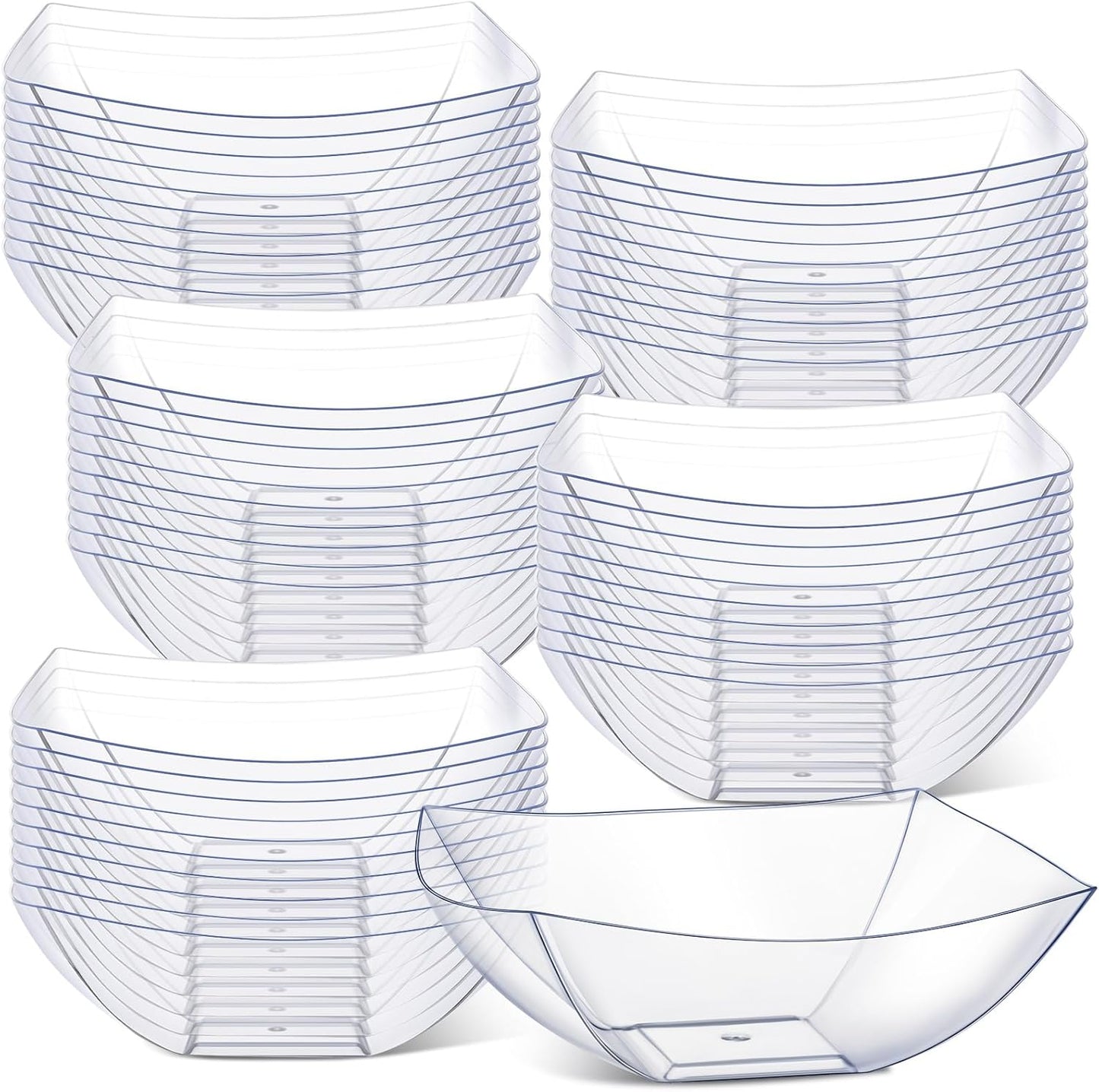 Tanlade 50 Pcs Square Plastic Serving Bowls Disposable Snack Salad Bowl Small Party Candy Bar Containers Taco Bar Serving Dishes for Buffet Chips Fruit(Clear,32 oz)