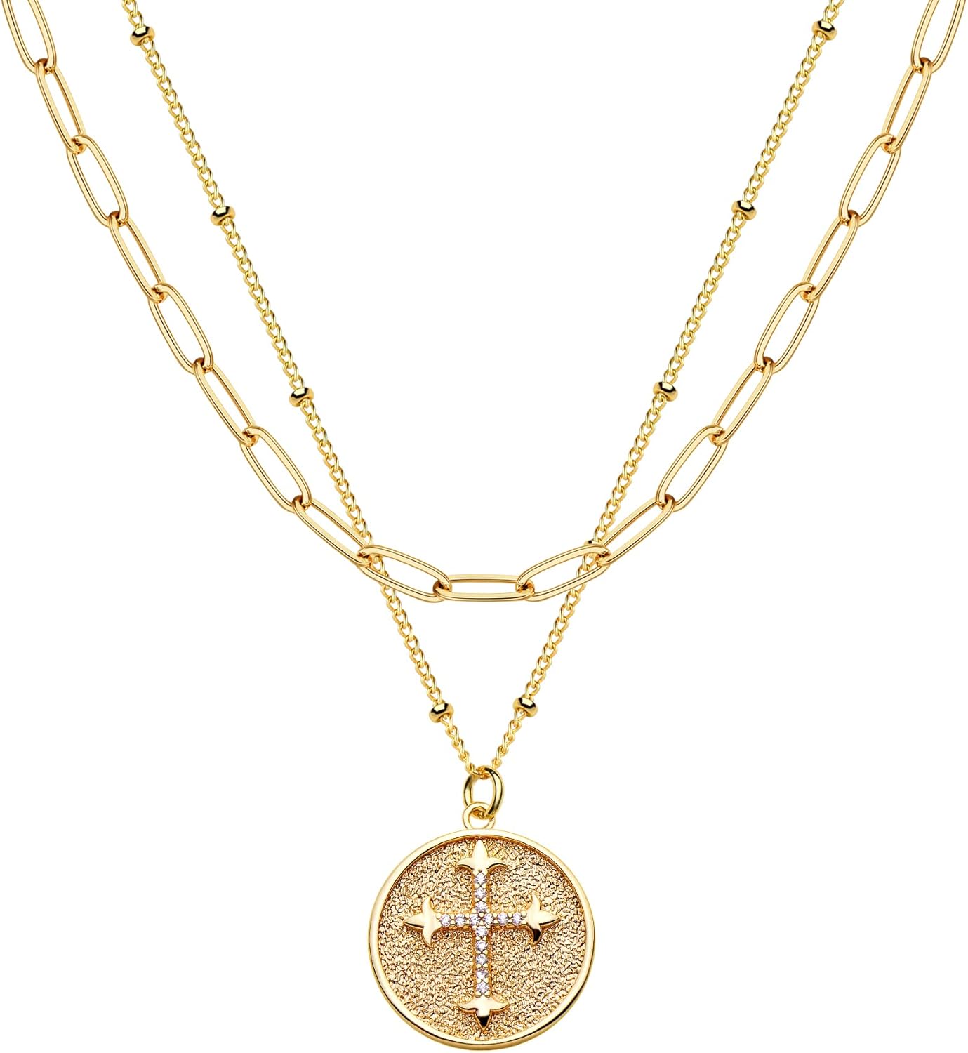 MEVECCO Layered Heart Necklace Pendant Handmade 18k Gold Plated Dainty Gold Choker Arrow Bar Layering Long Necklace for Women