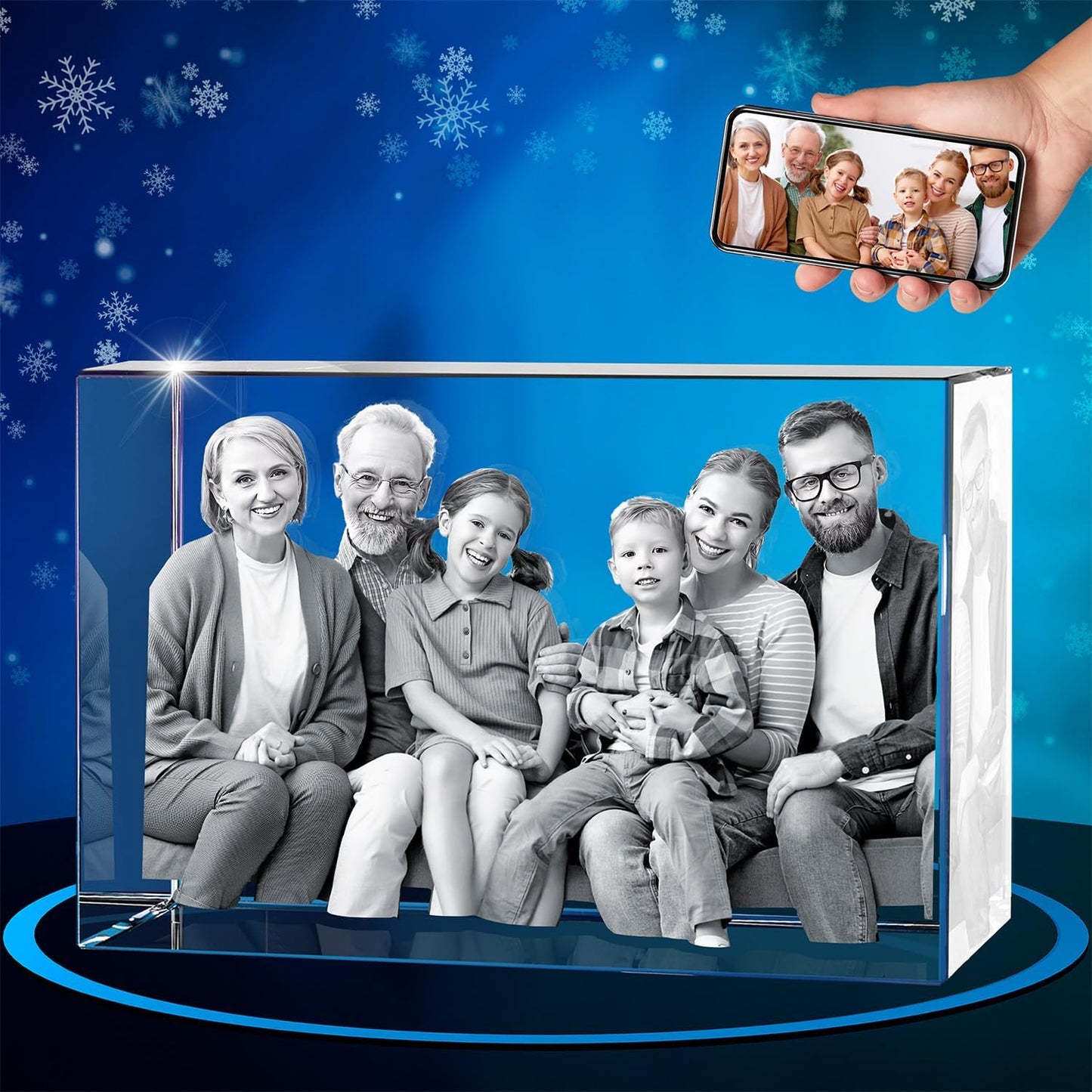 ArtPix 3D Crystal Photo, Christmas Personalized Gifts for Women, Wife, Her, Him, Men, Husband, Grandma, Great Xmas Customized Gift With Your Own Photo, Custom Glass 3D Laser Etched Picture Wedding