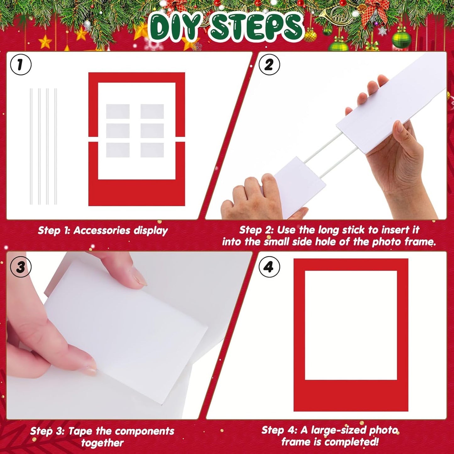 32 x 24 Inch Photo Booth Selfie Frame Prop Booth for Birthday Event Parties Large Blank DIY Cutout Props for Funny Decoration Christmas, Holiday Supplies