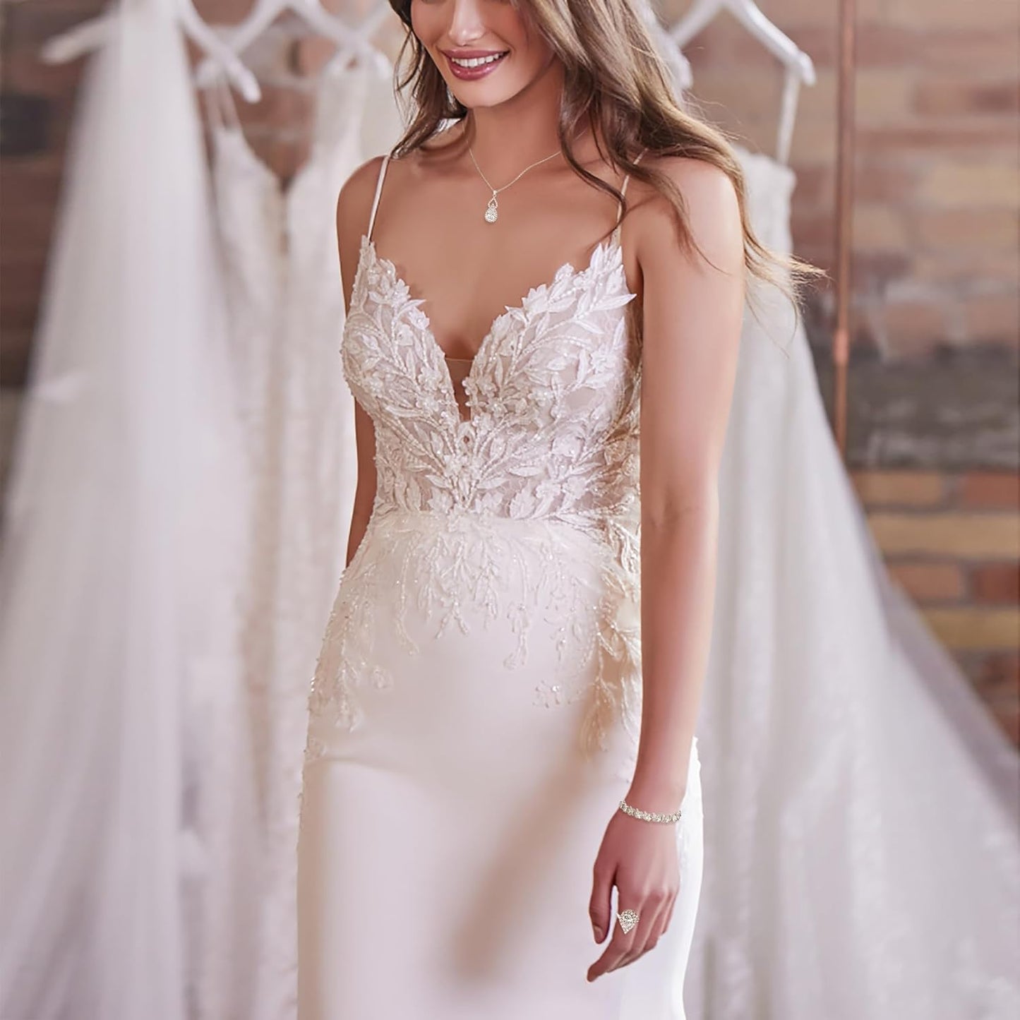 BriLove Wedding Jewelry Set for Women Bride Bridesmaid, Gorgeous Cubic Zirconia Teardrop Necklace Earrings Bracelet Adjustable Ring Jewelry Gift for Birthday/Anniversary/Mother’s Day