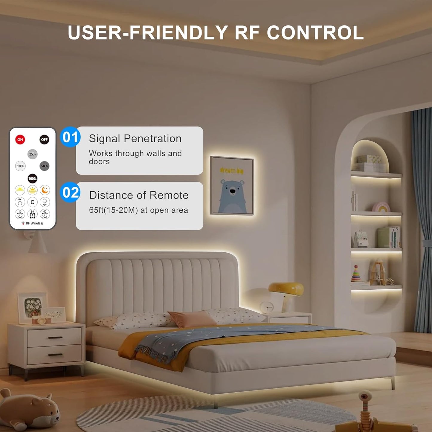 16.4ft COB LED Strip Light with Remote, 3000K Dimmable Bright Warm White Led COB Strip Light, White Continuous Led Strip Light for Mirror, Stair, Cabinet, Room