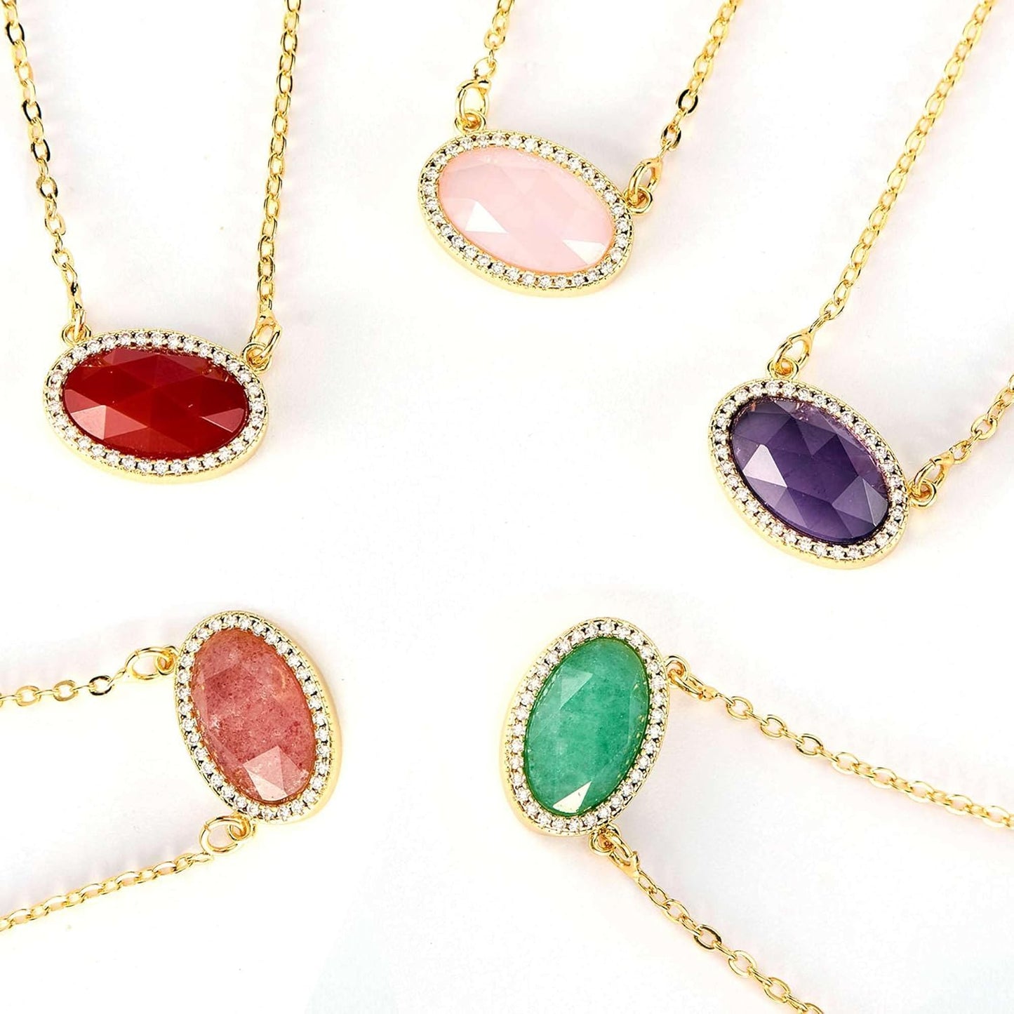 14K Gold Plated Pendant Necklace for Women Oval Cut Gemstone Crystal Pendant Necklaces Birthday Gifts for Women Mom Wife Friends