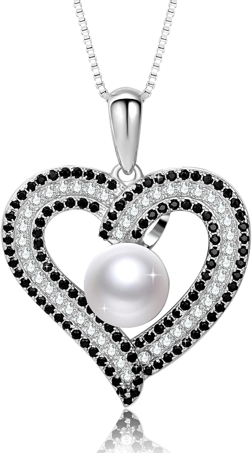 Gifts for Women Wife-Pearl Heart Pendant Necklace- Birthday for Girlfriend, Valentine's Day for Wives, Mother's Day for Mom Grandma, Gifts for Her on Wedding Anniversary Christmas Fine Jewelry