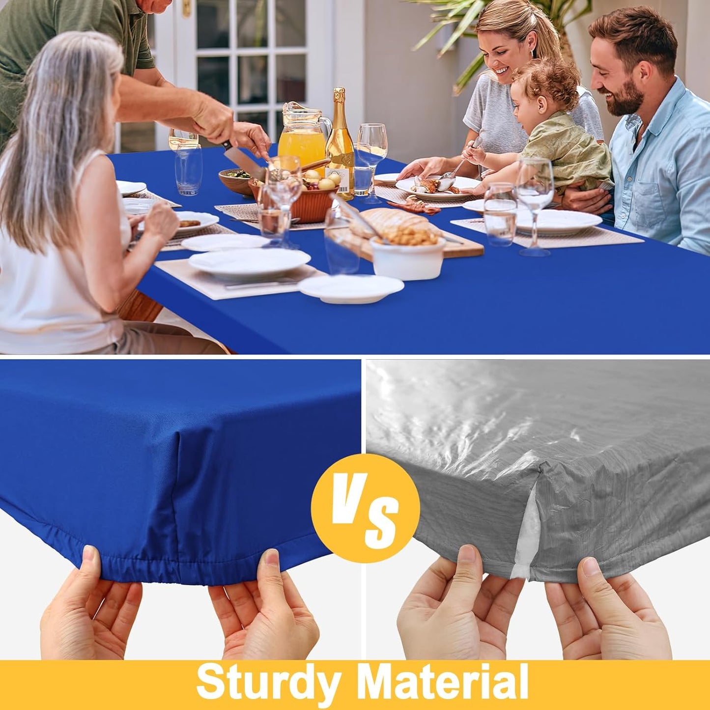 Rectangle Table Cloth, Waterproof Elastic Fitted Tablecloth for 6 Foot Folding Tables, Washable Polyester Tablecloths for Picnic, Camping, Outdoor (Blue, 30"x72")