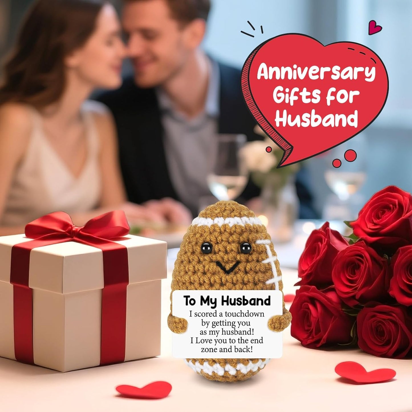 Birthday Gifts for Husband from Wife, Christmas Handmade Inspirational Crochet Football Gift for Him, Cool Wedding Anniversary Present for Husband, Cute Emotional Home Decor for Couple, Hubby, Spouse