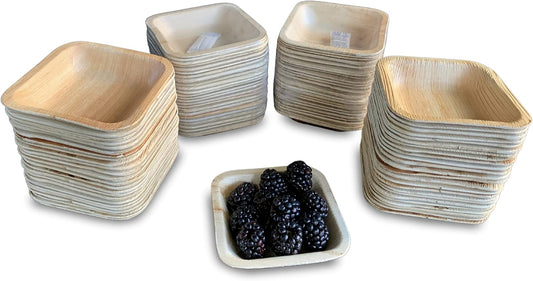 Raj Disposable Palm Leaf Bowls (100 Count, 4" Square Bowls) Strong Bowl Like Bamboo Party Bowl - Decorative Compostable Tableware for Lunch, Dinner, Birthday, Outdoor, BBQ, Picnic.